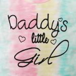 Pastel tie-dye romper with “Daddy’s little” print and matching bow belt — sweet, soft outfit for baby girls.