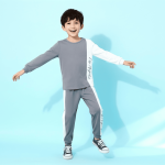 Gray long sleeve top and jogger pants with white side stripe and “Los Angeles” script — modern, minimalist outfit for boys or girls.