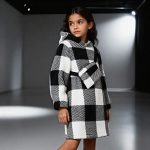 Black and white plaid hooded fleece robe with matching belt — cozy, warm loungewear for kids.