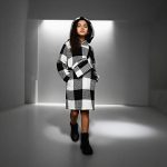 Black and white plaid hooded fleece robe with matching belt — cozy, warm loungewear for kids.