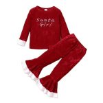 Red velvet “Santa Girl” pajama set with white trim and matching Santa hat — cozy, festive sleepwear for girls.