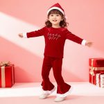 Red velvet “Santa Girl” pajama set with white trim and matching Santa hat — cozy, festive sleepwear for girls.