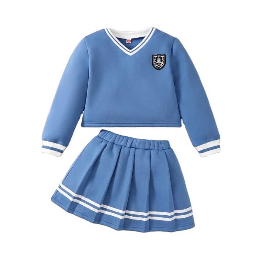 Cute Blue School Uniform Set with V-Neck Sweater & Pleated Skirt – Perfect for Students & Cosplay