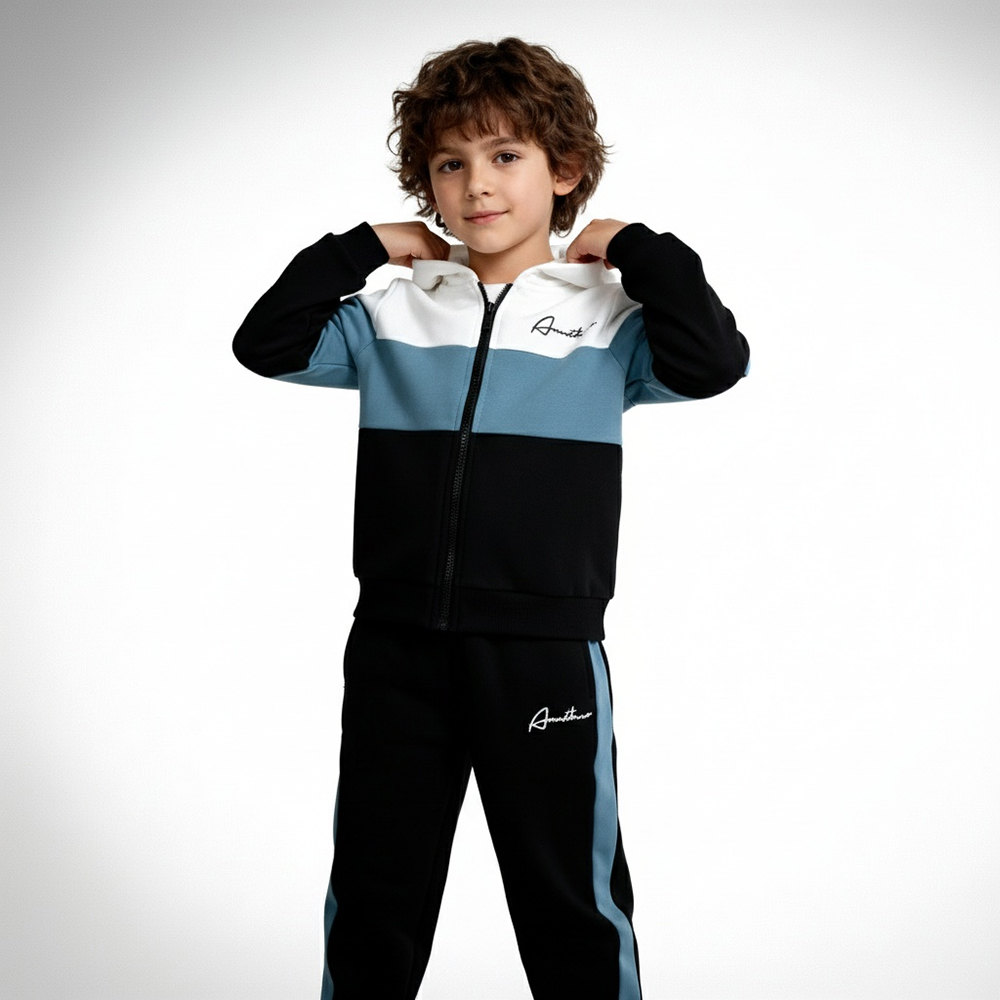 Boys' Color Block Zip-Up Hoodie & Jogger Tracksuit Set