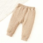 Beige ribbed knit joggers for baby