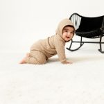 Beige ribbed knit hoodie and joggers for baby