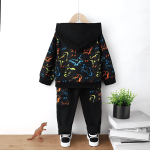 Black hoodie and joggers with neon dinosaur glow print