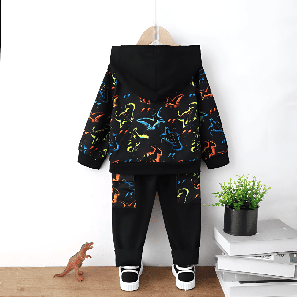 glow-black-hoodie-set-styles-by-syl-1 Black hoodie and joggers with neon dinosaur glow print