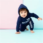 Navy “Little Boss” hoodie set with matching pants and bodysuit