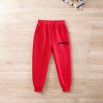Red joggers with “Los Angeles” print