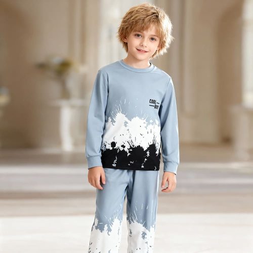 Light blue “Cool Boy” sweatshirt and joggers with paint splatter