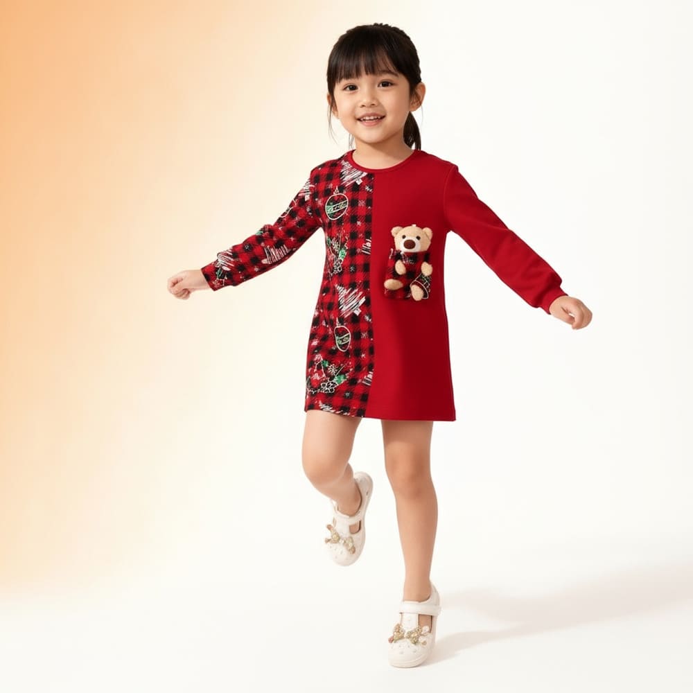 holiday-teddy-bear-dress-girl-styles-by-syl-1 Red plaid and solid dress with teddy bear pocket