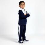 Navy quarter-zip top and striped joggers