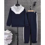 Navy quarter-zip top and striped joggers