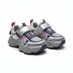 Girl’s silver chunky sneakers with pink and purple accents