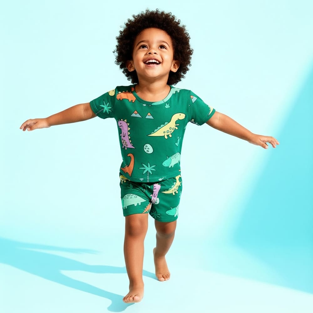 Navy dinosaur-in-space print pajama set