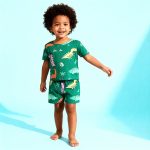 Navy dinosaur-in-space print pajama set