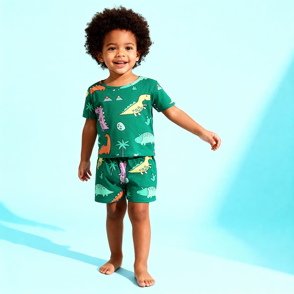 Navy dinosaur-in-space print pajama set