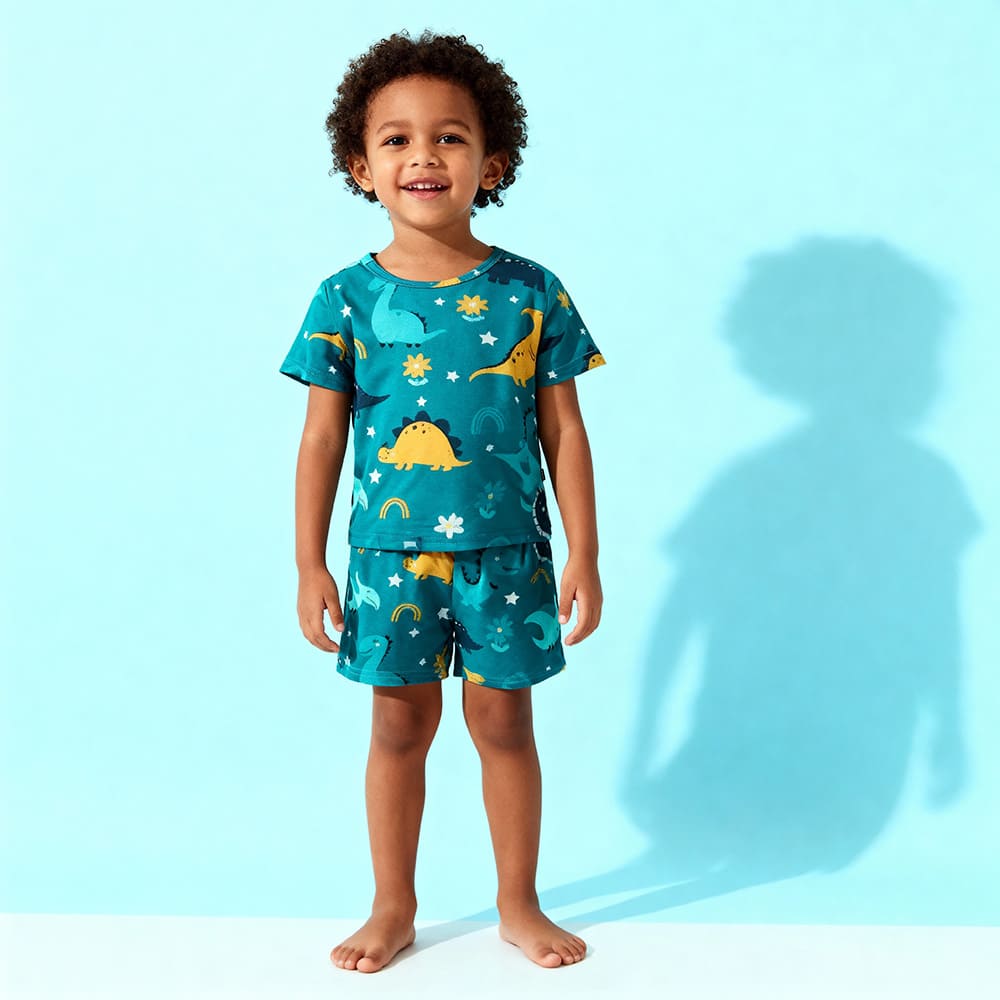 Navy dinosaur-in-space print pajama set