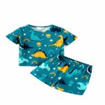 Navy dinosaur-in-space print pajama set