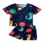 Navy dinosaur-in-space print pajama set